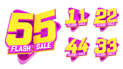 3d yellow and pink shopping day 1.1 2.2 3.3 4.4 5.5 promotion sign icon badge isolated