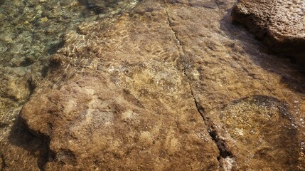 A close-up view of textured rocks submerged in clear water, showcasing natural patterns and reflections, highlighting the beauty of aquatic environments.