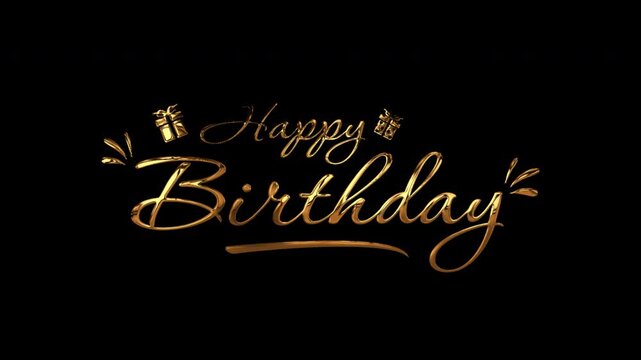 Animated lettering Happy Birthday in gold color. Great for giving birthday greetings. Easy to use in any video. 4k alpha channel