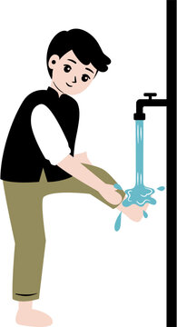 kid cleaning self wudhu before praying