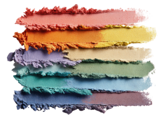 Colorful eyeshadow swatches arranged in horizontal stripes