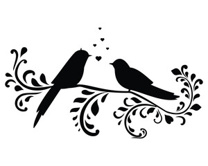 Love bird icon vector sitting on branch with romantic vibe. Two birds romantic vibe vector, Silhouette of love bird. Vector illustration.