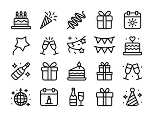 Celebration & Party Icon Set — Festive Line Art Collection