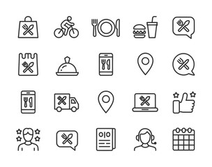 Food Delivery & Takeout Icon Set — Minimal Line Art Grid
