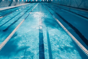 Obraz premium Swimming pool with clear blue water and lane dividers