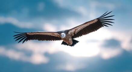 Fototapeta premium Griffon vulture soars in sky