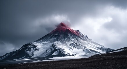 Dramatic mountain with red peak