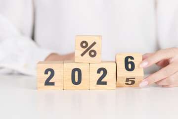 2025 to 2026 New year with percentage. Interest rate, GDP, stocks market, financial, deflation and Inflation, mortgage, debt, Loan and Economic Recession