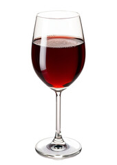 A clear wine glass filled with elegant red wine on a pure white backdrop for sophisticated charm