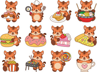 Fototapeta premium Illustrations of cute tiger character vector clip art for kids.