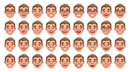 Set of cartoon portraits of people with diverse faces, expressions, and hair for use as avatar icons