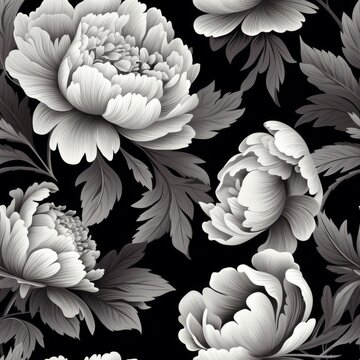 Elegant monochrome damask pattern with a vintage design, seamless and repeating for continuous tileable texture,