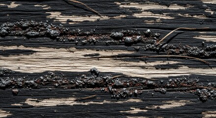 Close-up of weathered wood with textured growth.