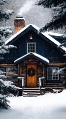 Snowy cabin in winter