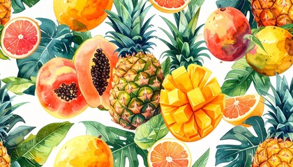 fruit and vegetables watercolor background