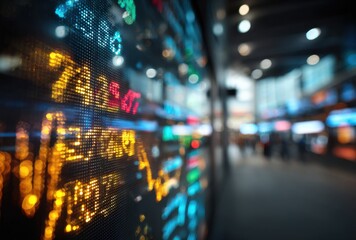 A close-up shot of a digital display showcasing financial data, with blurred elements, and vibrant colors.
