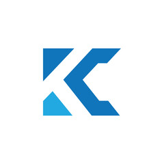 The image shows a flat logo design of a monogram initials KC in modern shape in blue color that looks clean and sharp on a white background