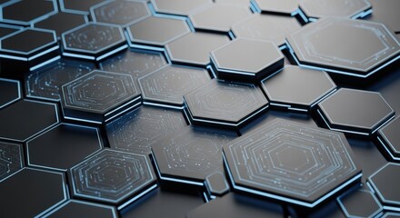 Abstract Hexagon Technology Background with Blue Glowing Lines.
