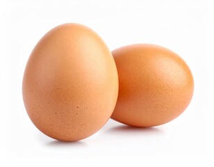 Two Brown Eggs Isolated on White Background - Fresh and Natural Food.