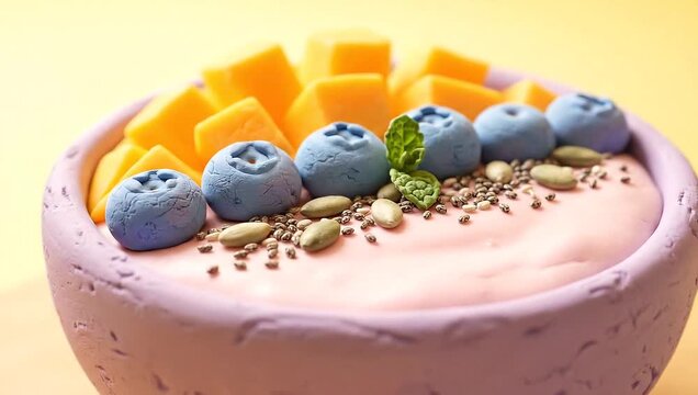 Blueberry Cake with Cream and Mango  
