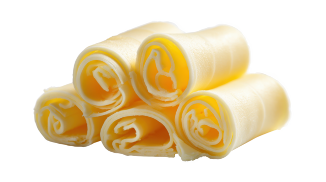 Butter curls rolled up, singles isolated on a white background
