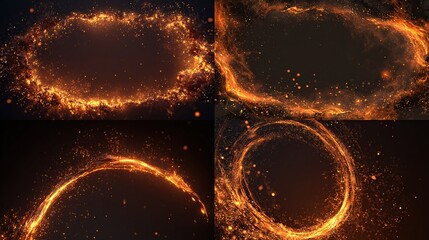 Abstract backgrounds display fiery shapes in different designs against dark space