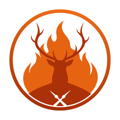 Fiery stag head with crossed arrows emblem