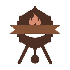 Barbecue grill emblem with flame and banner