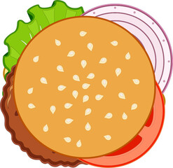 Vector Illustration of Tasty Hamburger with Vegetables