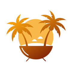 Tropical sunset over palm trees in a bowl