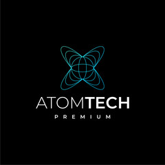 Atom molecule structure logo design. Molecular chemistry vector design. Scientific research 