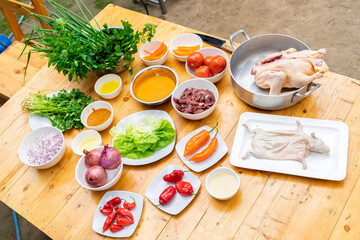 Preparing traditional peruvian food with fresh ingredients outdoors