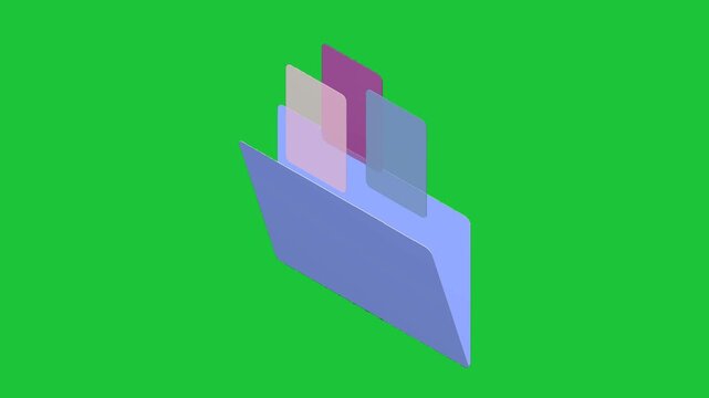 Colorful 3D animation of a folder with layered translucent tabs, set against a bright green background. Great for business or organization themes