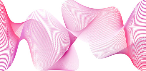 Dotted pink magenta wind waves. Abstract curved line vector background. Breast cancer tech wallpaper. Curved purple swirls and lattice liquid flow. Audio signal frequency.
