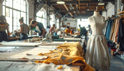 Fashion Studio Workshop with Mannequin Fabric and Designers at Work.