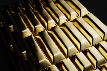 Gold Ingots Close-up 3d render