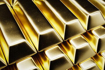 Gold Ingots Close-up 3d render