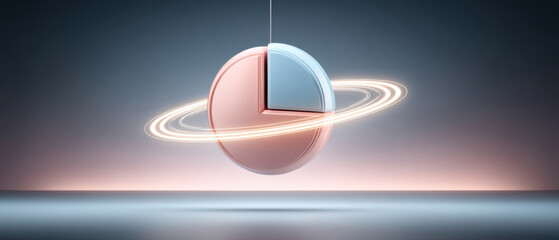 Modern business idea pie chart with glowing ring orbit graphic and soft lighting