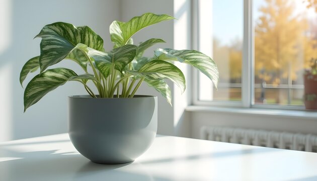 Potted Plant with Green Leaves Sitting Near Bright Window