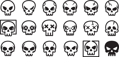 Fototapeta premium Assortment of skull icons with different expressions and styles symbol graphic