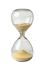 Elegant glass hourglass with golden sand symbolizing time management and the passage of moments