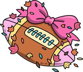 Football with Pink Bow and Autumn Leaves Illustration