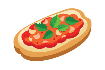 Delicious Fresh Bruschetta with Tomato Sauce On White Background