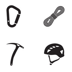 Rock climbing icon, climbing icons, mountain climbing tools.