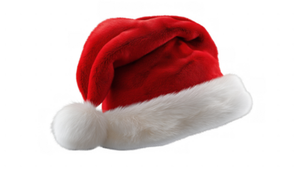 Red Santa hat with fluffy white trim for cheer, created AI, PNG
