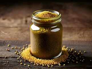 Gourmet Mustard Seeds on a Rustic Wooden Table
