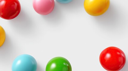 Colorful Circular Arrangement of Plastic Balls on a White Surface for Playful and Vibrant Themes