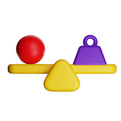 3D Balance Scale Featuring a Red Sphere and Purple Weight on a Yellow Fulcrum Against a Transparent...