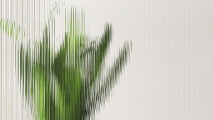 Fresh beautiful green tropical plant tree behind transparent fluted reeded glass in sunlight on white background for modern, luxury fashion, beauty, cosmetic, skincare, body care, hair care product 3D