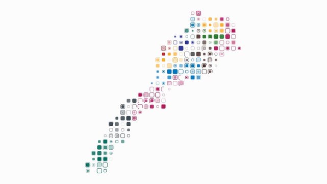 Morocco animated country shape. Pulsating colored dots on the map of the country. Large size rounded square blocks. Digital style Morocco map on white background. Artistic animation video.